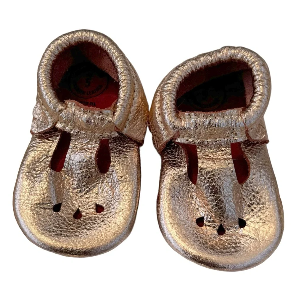 Freshly Picked Mary Jane Moccasin Mini Sole Rose Gold Boho Metallic Size 5 NEW